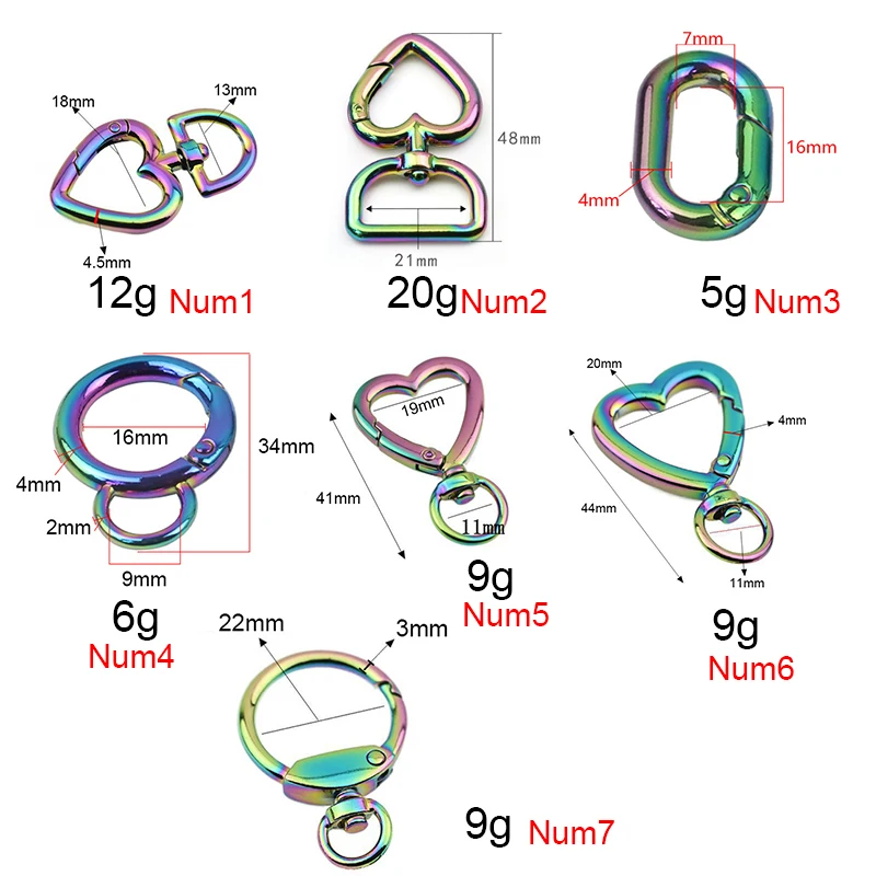 10-50-100pcs 7 Size Fashion Rainbow Diy Custom Metal Trigger Spring Opens O Circle Ring Buckle Thick Hardware For Bags