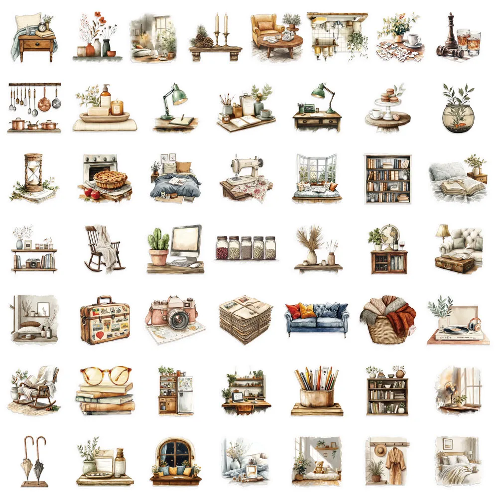 50PCS Home Art Theme Series Sticker Set DIY Phone Case Laptop Guitar Computer Transparent Decorative Stickers