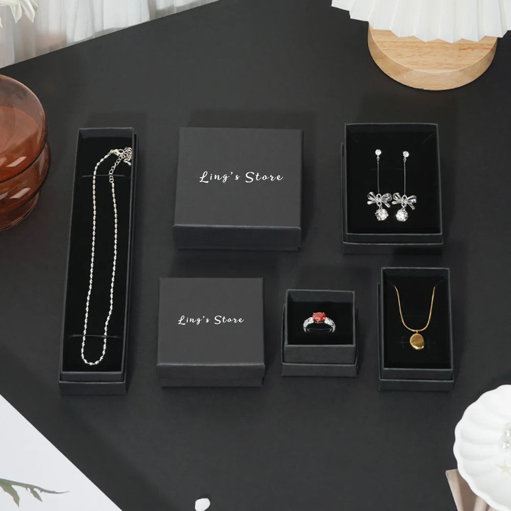 

24Pcs Personalized Custom Print Logo Paper Jewelry Box Wedding Gift Packaging for Ring Earring Necklace Pendant Bracelet Storage