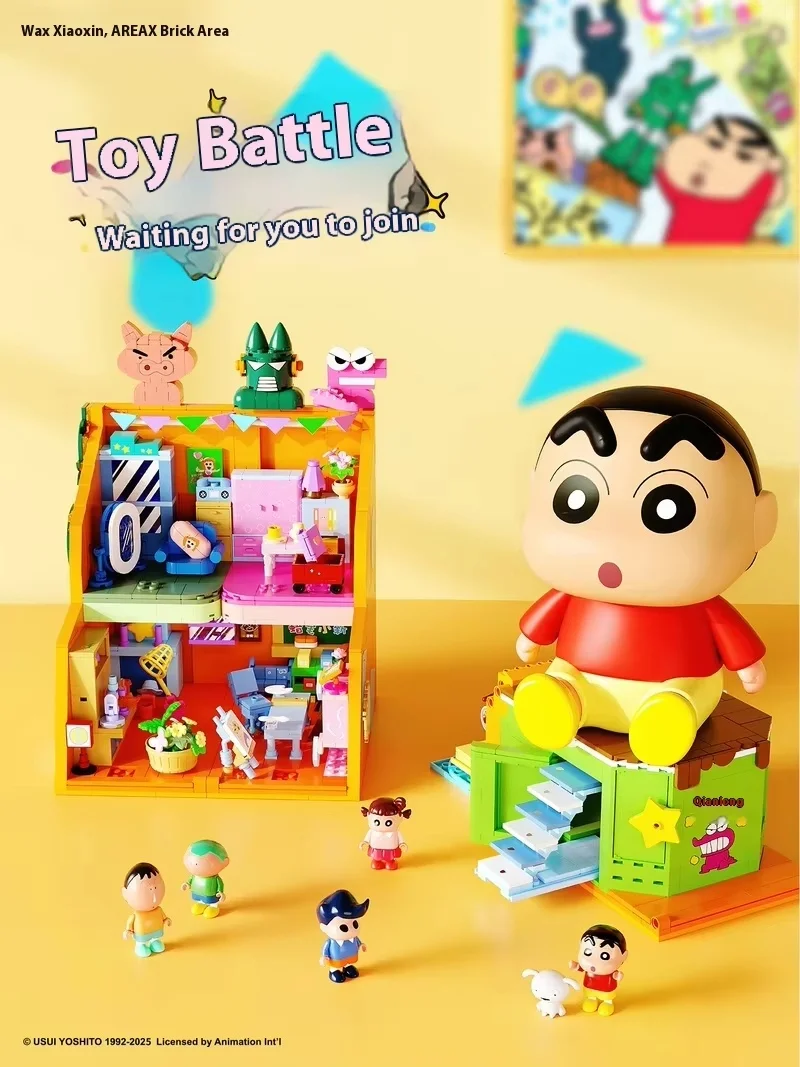 Areax Crayon Shin Chan Anime bloques de construcción caja misteriosa modelo de dibujos animados juguete de ensamblaje para fanáticos regalo sorpresa para adultos y niños