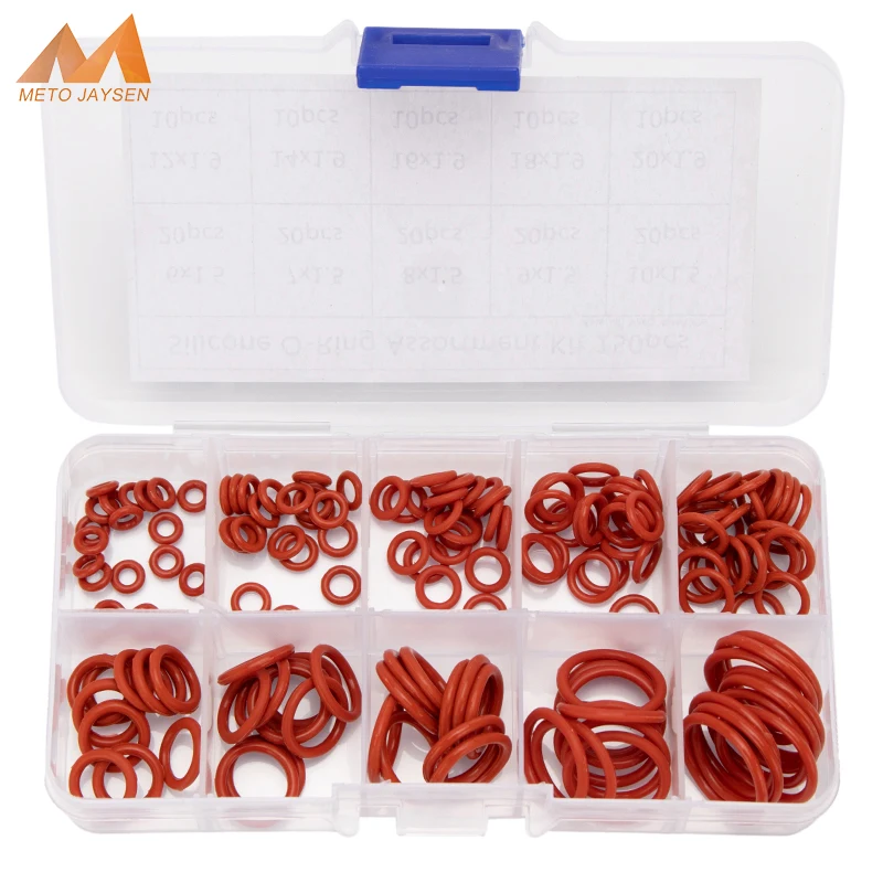 150PCS VMQ Red Silicone Sealing O-rings Gasket Replacements Assortment Kit OD 6mm-20mm CS 1mm 1.5mm 1.9mm 2.4mm 10 Small Sizes