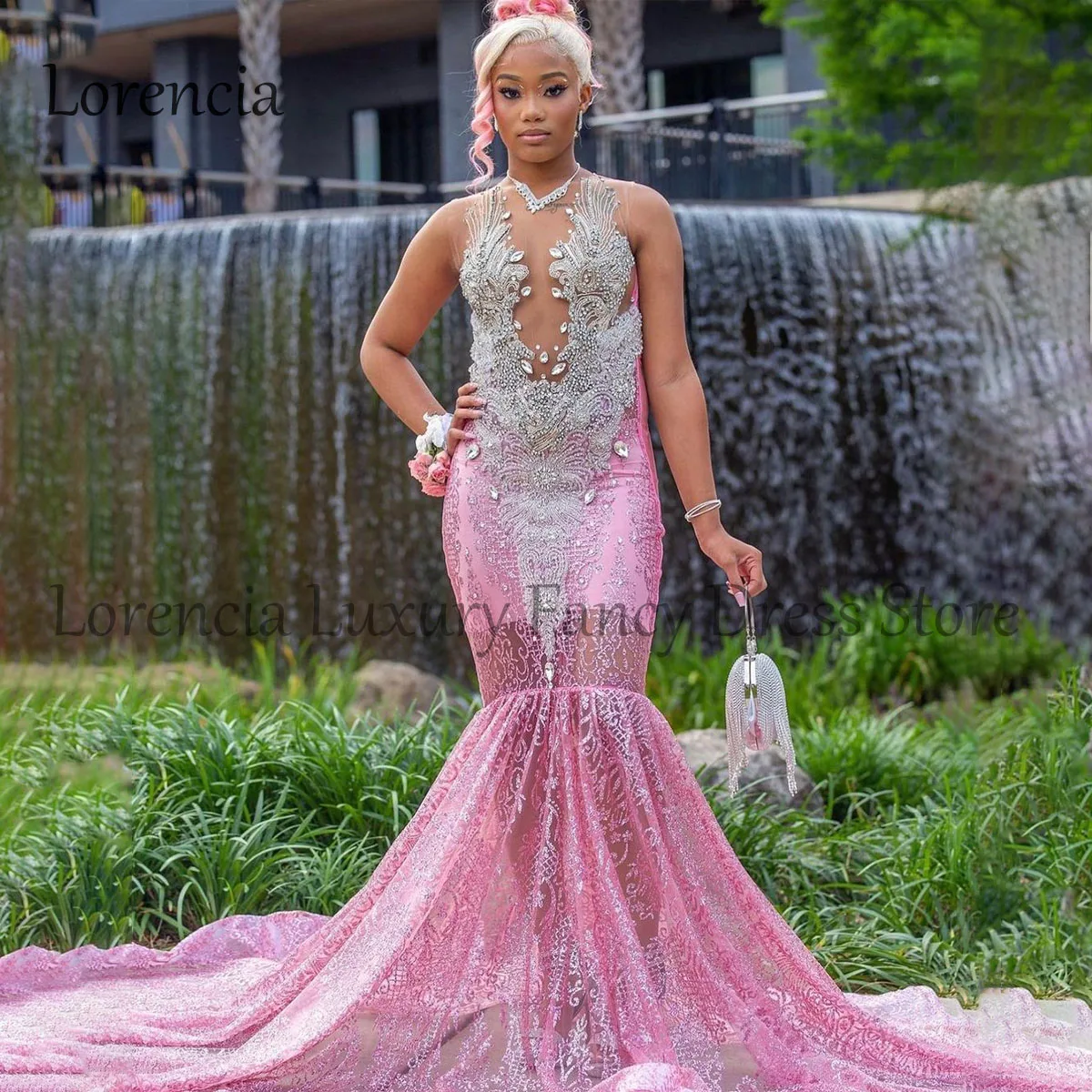 Glitter Long Mermaid Prom Dress 2024 Rhinestone Beaded Formal Lace Evening Party Gowns For Black Girls Formal robe chic soirée