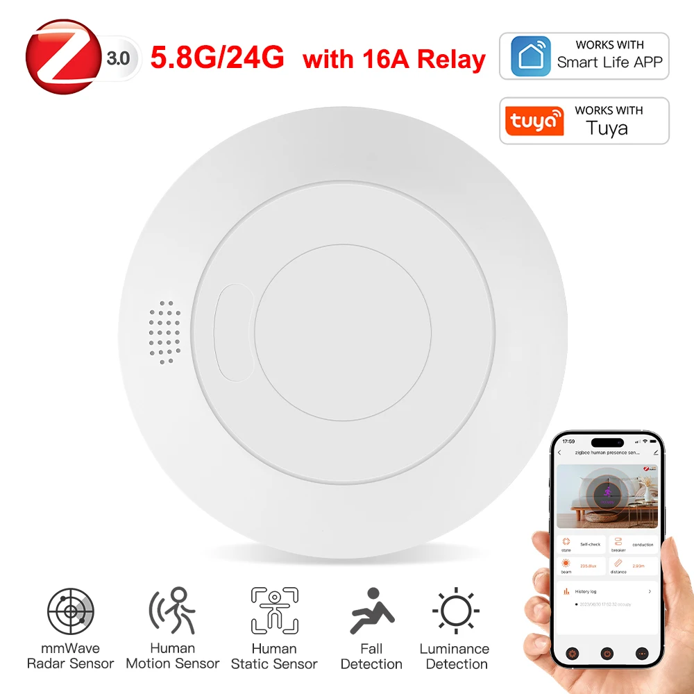 Tuya Zigbee 3.0 Human MmWave Radar Presence Sensor 5.8G Motion Sensor Detector For Light Switch Luminosity Distance Detection