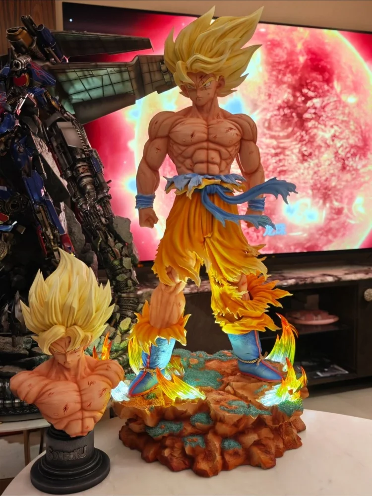 

35cm 2.0 Dragon Ball Z Son Goku Double-head Figure Replaceable Heads Led Base Super Saiyan Goku Figures Collect Mode Toys Gifts