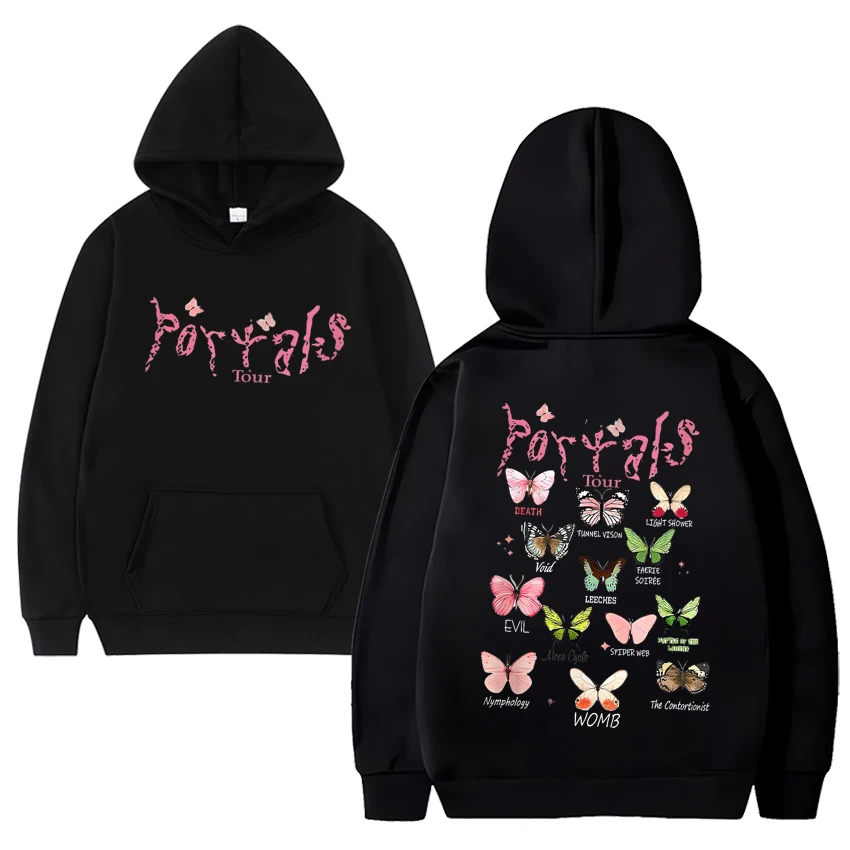 Sudadera con capucha con estampado de mariposa para hombre y mujer, suéter de manga larga con forro polar, con estampado de los Portals, de la cantante, moda Y2k, moda Unisex