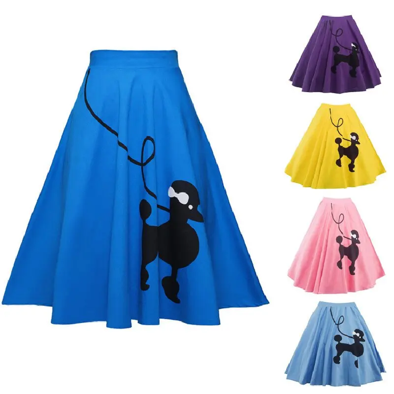 Runway Cotton Vintage Skirt Faldas High Waist A Line Retro Rockabilly Jupe Women 50s Swing Pin Up Skater Skirts Woman Clothes