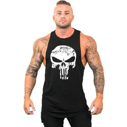 New Hot Sale Mens Skull Printed Tank Top Breathable Cool Vest Running Shirt Cotton Tees Bodybuilding Singlet Fitness Sleeveless