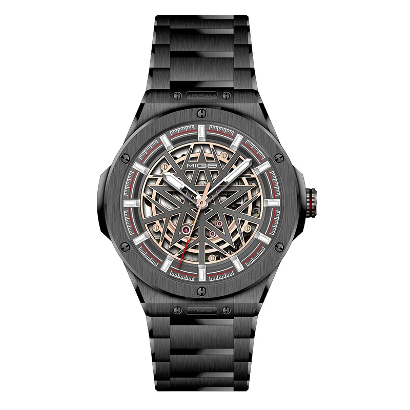 

top brand mige black steel case mechanical men watch waterproof casual business luminous automatic watches