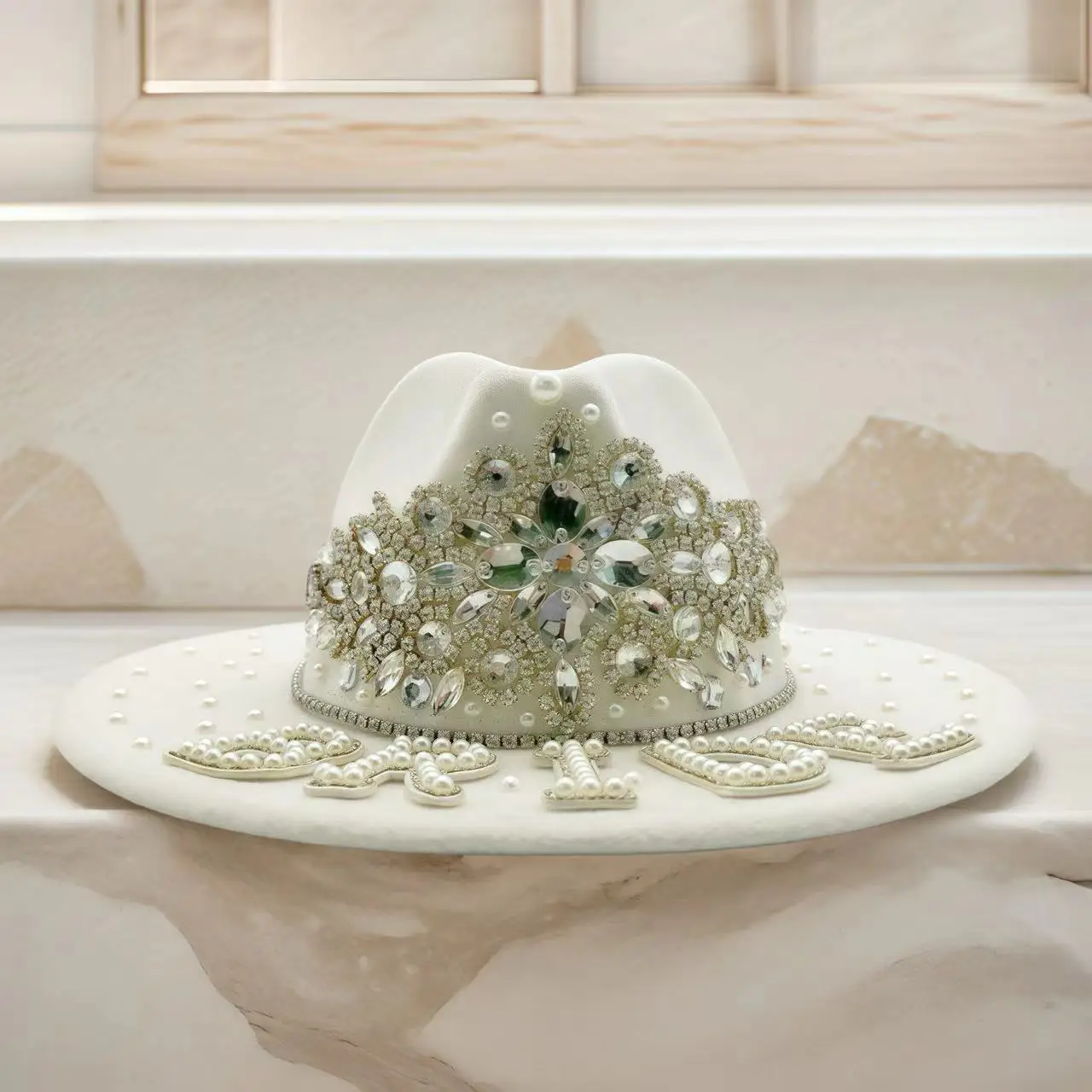 ホンルアン-ブライド-カウボーイハット-ラインストーン付き-カウボーイパーティー、結婚式、フェスティバルアクセサリー、カウガールパーティーデコレーション用