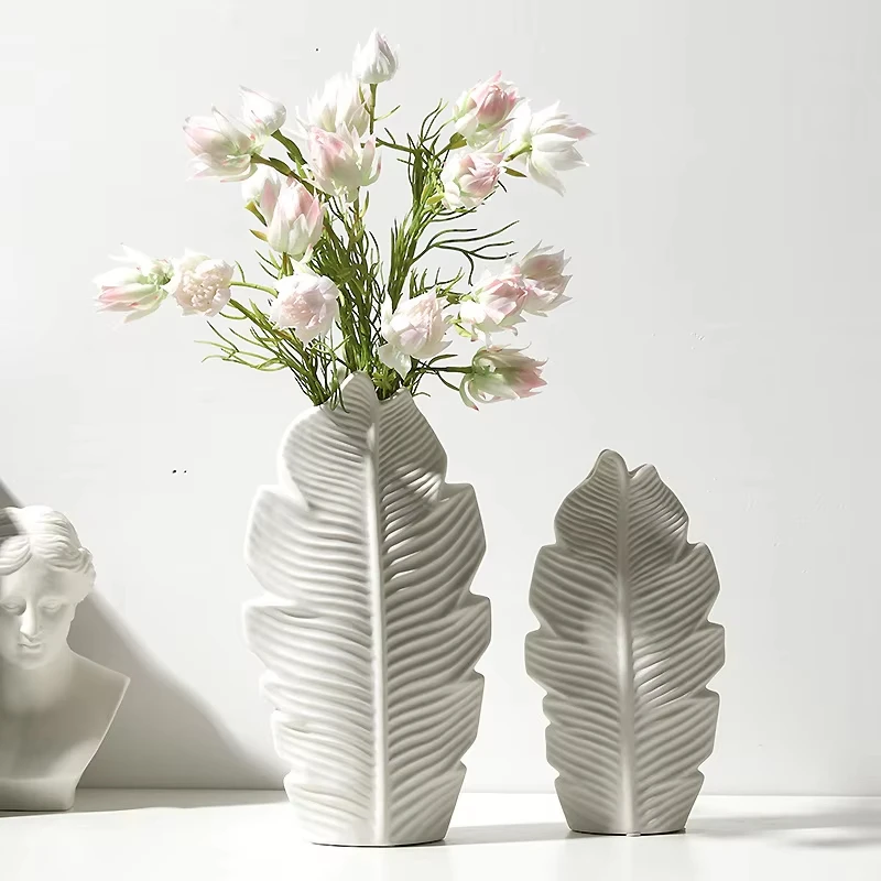 

Cutelife White Ceramic Leaf Shape Vase Nordic Decoration Home Flower Arrangement Plant Vase Wedding Livingroom Table Modern Vase
