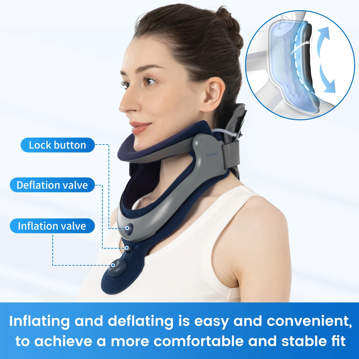 VELPEAU Cervical Neck Traction Device Inflatable for Posture Correct and Neck Strain Adjustable Neck Stretcher for Men & Women