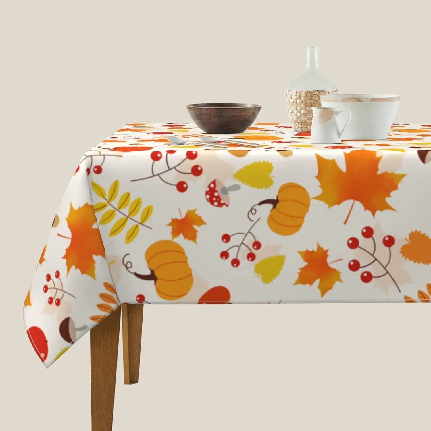 Autumn Thanksgiving Pumpkins Maple Leaves Tablecloth Table Decor Fall Waterproof Table Covers Holiday Party Thanksgiving Decor