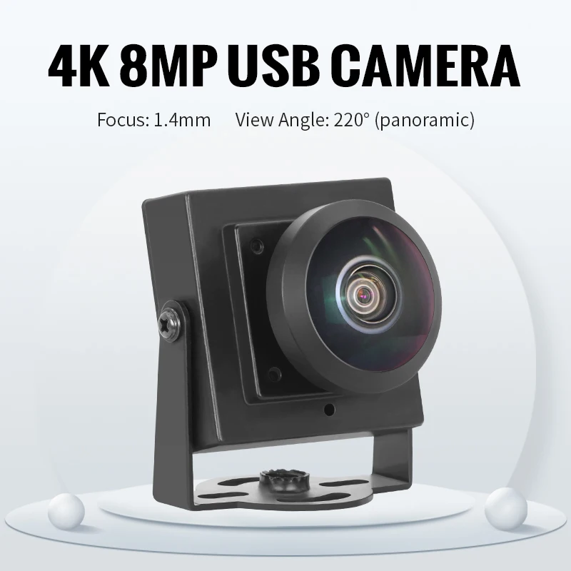 8MP 3200 Imx317 1.4mm 220Degree Panoramic HD Security Webcam UVC CMOS Mini USB Camera 30fps 4K for Industrial Control