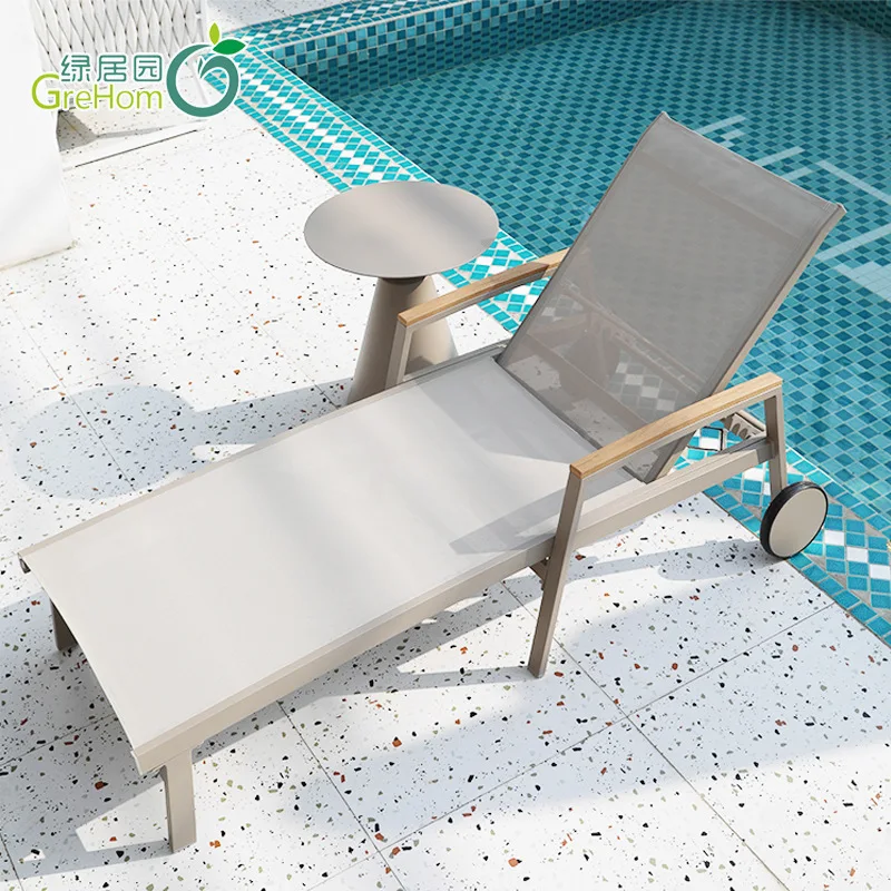 Outdoor swimming pool lounge chairs, resorts, beach rest beds, home hotels, outdoor aluminum alloy waterproof leisure lounge