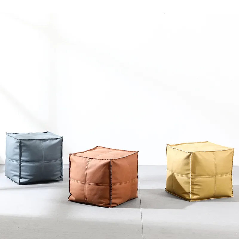 Simple Creative Leather Stool Low Footrest for Living Room Bedroom Light Luxury Lazy Sofa Pedal Small Household Seat
