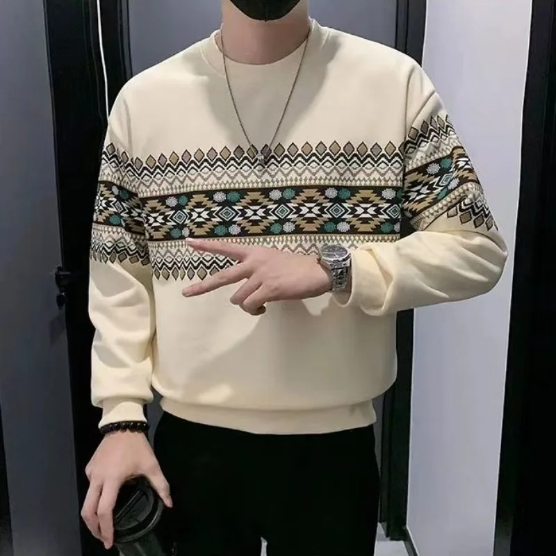 

Мужской пуловер на флисовой подкладке, теплая одежда, эстетическая, без бренда, новинка в корейской одежде Y2k, простая мужская толстовка в этническом стиле