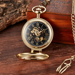 Reloj de bolsillo Vintage de acero inoxidable de lujo para hombre, esfera con mecanismo al descubierto, cuerda a mano plateada, reloj con colgante de cadena Fob mecánico para hombre