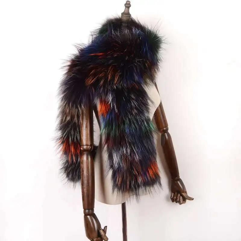 Real Fox Fur Knitted Scarf Women's Winter Warm Neck Cover Scarf Long Woven Fur Collar Scarf Fashion Warm Outwear Scarf Shawl