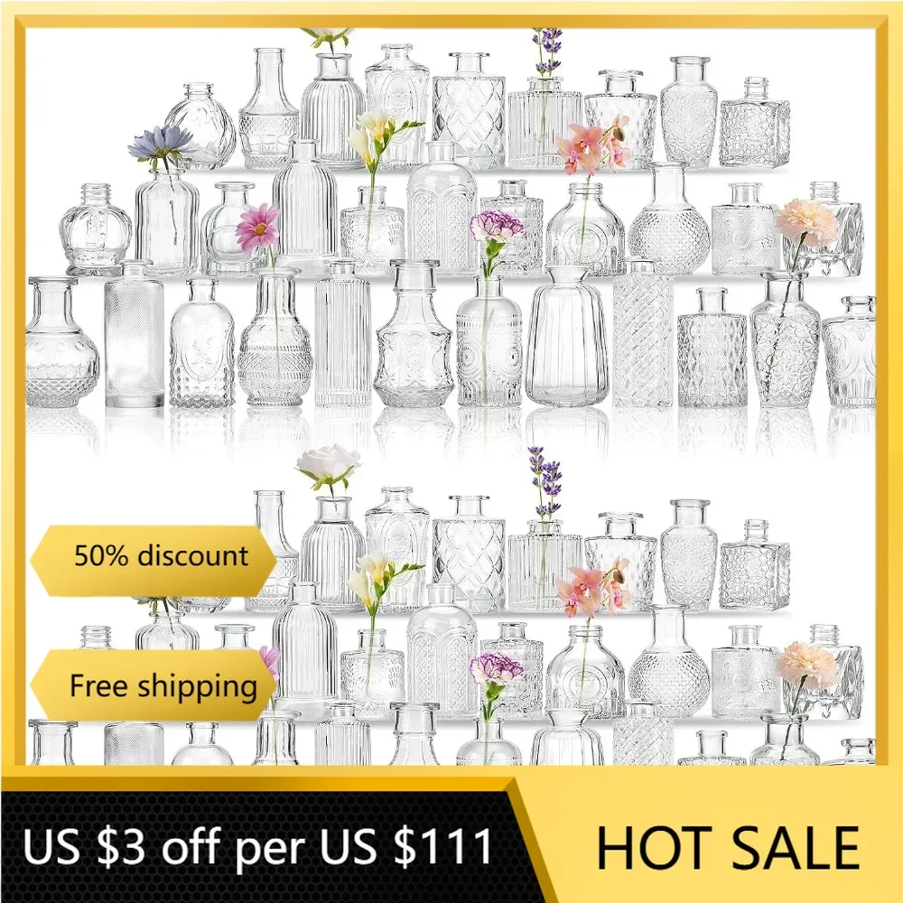 Set of 64 Small Vases for Centerpieces, Flower Vases for Flowers in Bulk for Rustic Wedding Home Table Decorations