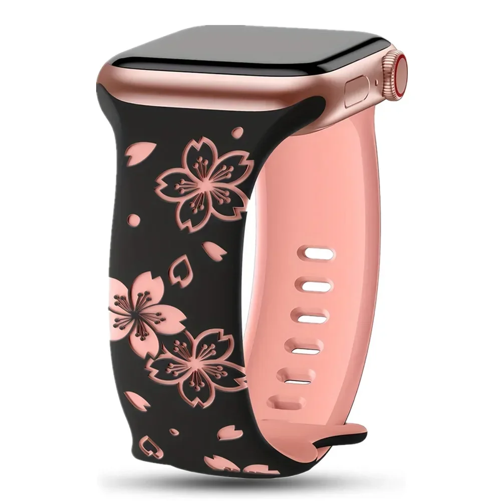 Silicone Engraved Strap for Apple Watch Ultra 49mm Band 45 41 44 40 38 46 42mm Bracelet iWatch Series 12 11 10 9 8 7 6 5 4 3 SE