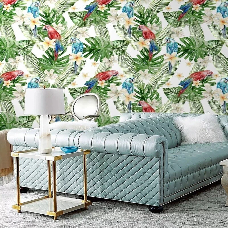 

Original innovative Chinese-style hand-painted flower-and-bird wallpaper seamless wall stickers, TV bedroom home decoration bac