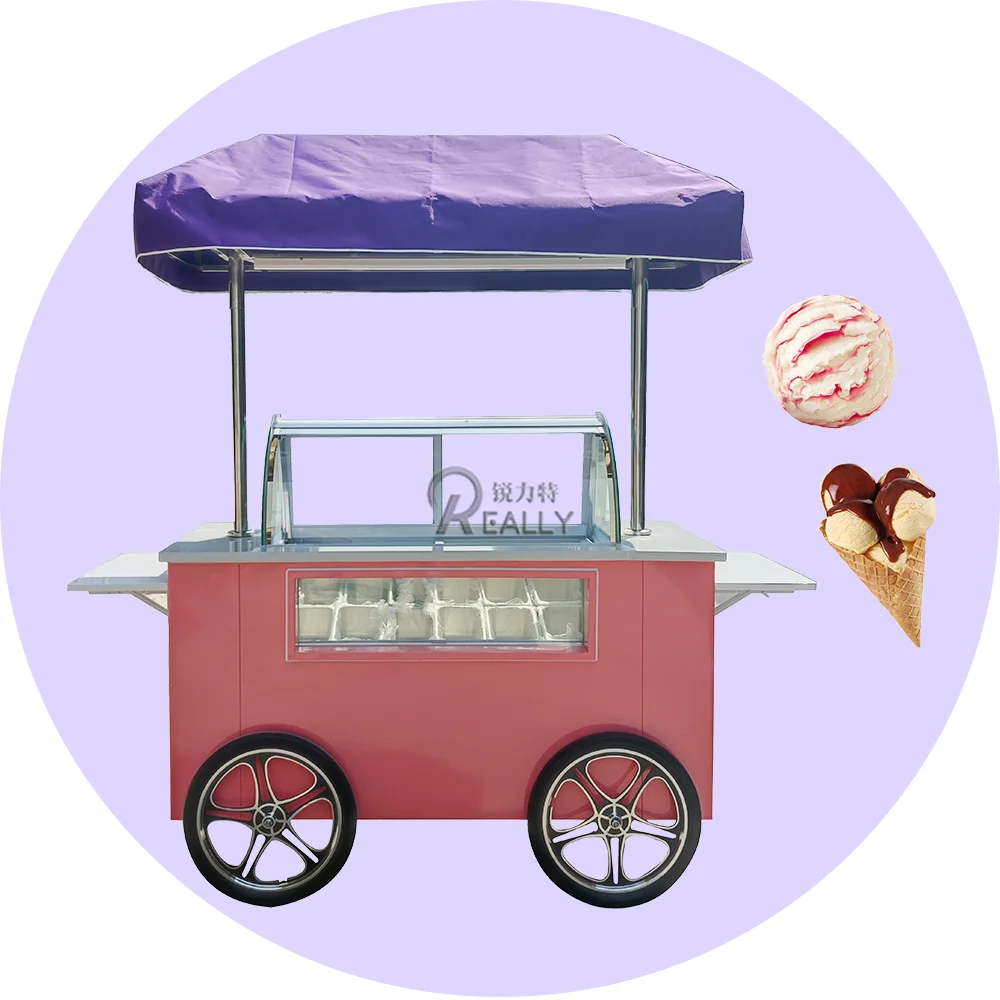 Fried Yogurt Display Cart Frozen Ice Cream Freezer Trolley Small Outdoor Mobile Vending Cart Flower Cart