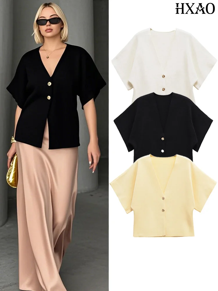 

HXAO кардиган для женщин, топы, летние вязаные белые зимние свитера на пуговицах с короткими рукавами, вязаные черные пальто, трикотаж, милая верхняя одежда