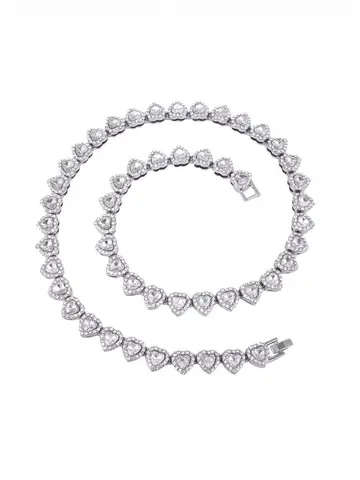 45CM New Hip Hop Tennis Chain Bracelet Necklace Shiny Heart Rhinestone CZ Fashion Rock Party Jewelry