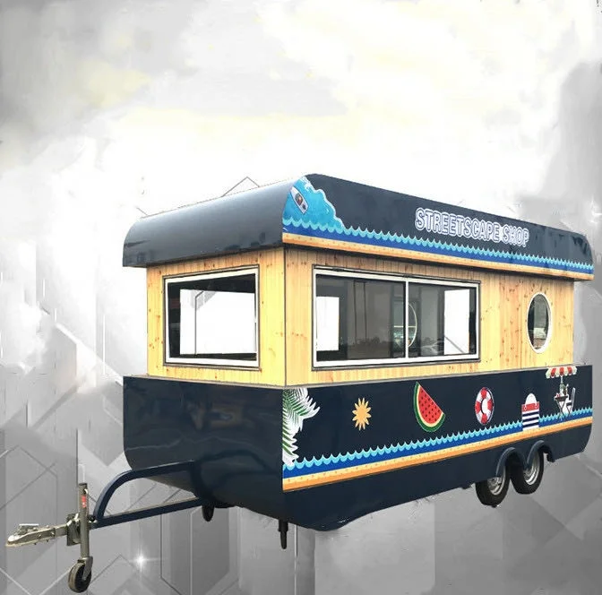 3.2m 4.2m Fast Food Truck Trailer Boat Shape Coffee Bike For Snack Food Hot Dog Cart Ice Cream Kiosk