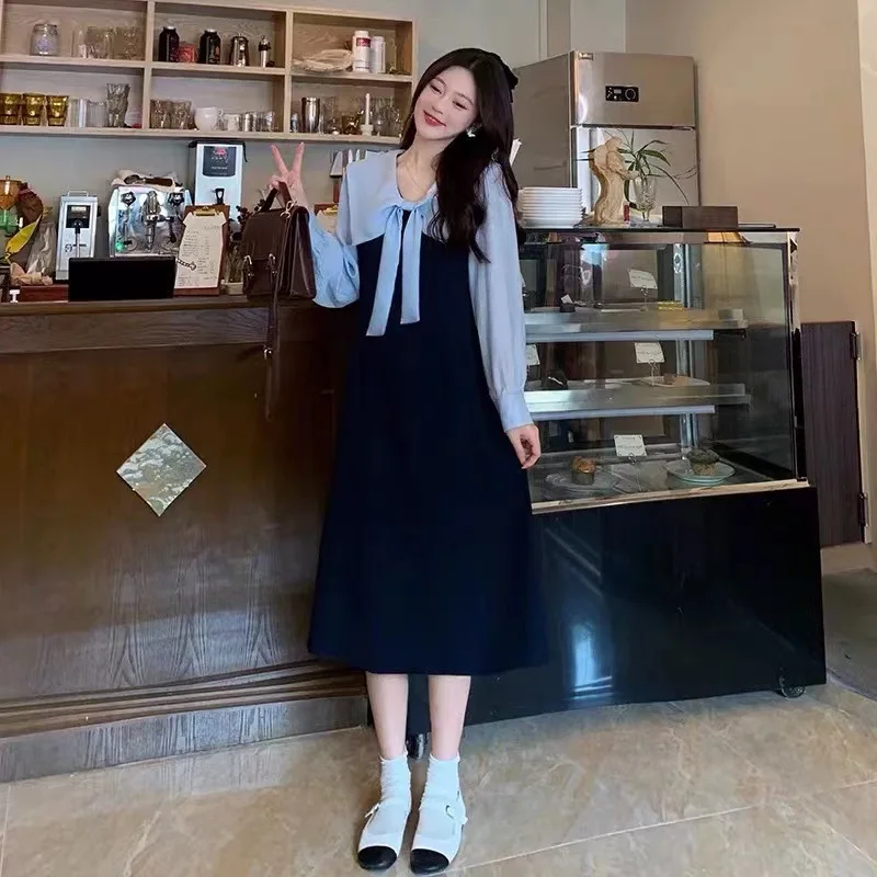 

Корейский стиль, атмосферный наряд, элегантное платье на бретелях для женщин, ранний осенний сезон, 2024Новый стильный ветровой костюм для колледжа, длинное платье