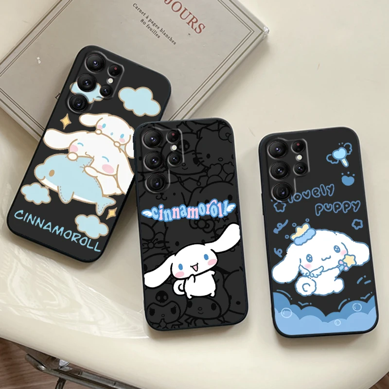 Cartoon Cute Cinnamoroll For Samsung Galaxy S24 S23 S22 S21 S20 FE S10 S10E Plus Ultra Pro Lite 5G Black Soft Phone Case