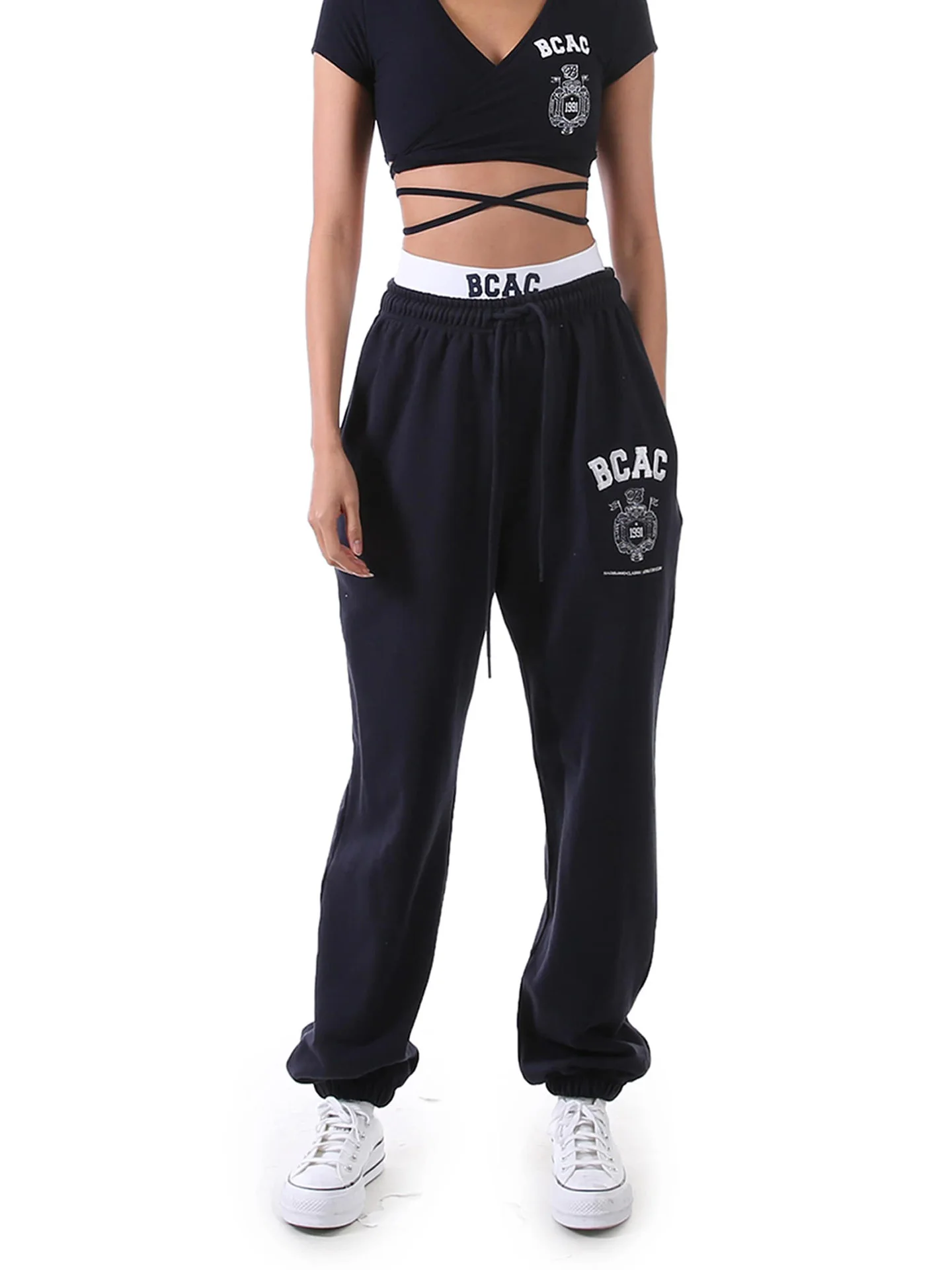 Sli Хлопковые спортивные штаны с высокой талией Женские повседневные брюки для джазовых танцев Американские спортивные брюки с манжетами в стиле ретро Асимметричные Des...