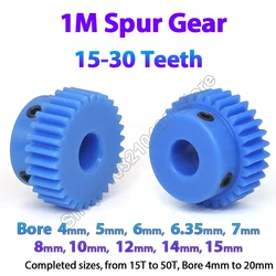 1Pc 1Mod Blue Nylon Spur Gear 1M Pinion Gear 15- 30Teeth Plastic 1 Modulu Motor Gear With Step Bore 4 5 6 6.35 7 8 10 12 14 15mm