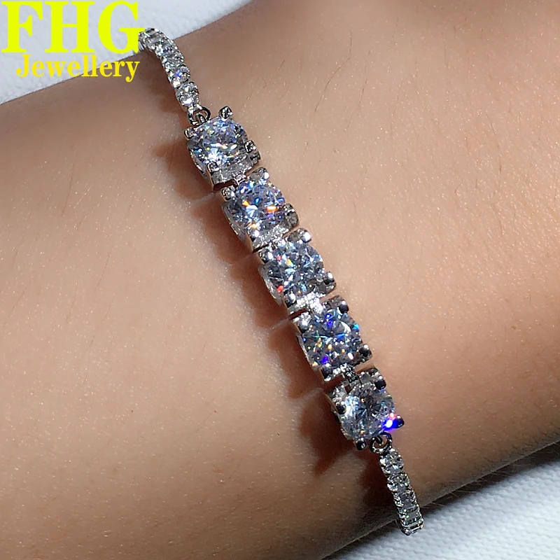 5Ct Soild real 18K Au750 White Gold Women Bracelet Moissanite Diamonds Round Wedding Party Engagement Bangles Trendy