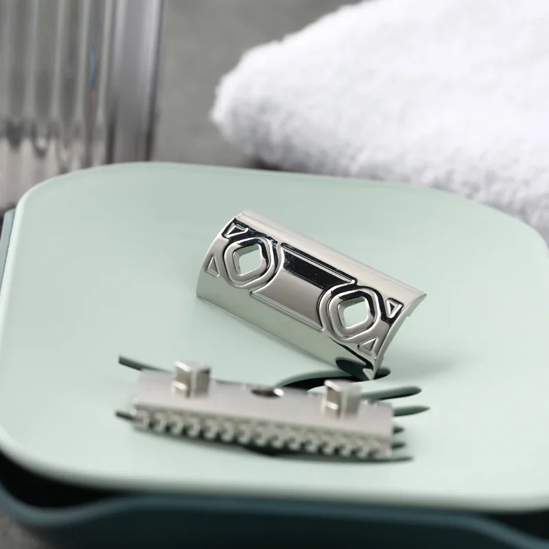 Yaqi-Cabeza de afeitar de seguridad pulida con arlín de acero inoxidable 316 para hombre, con espacio de hoja de 0,90mm para limpiar la barba, portátil