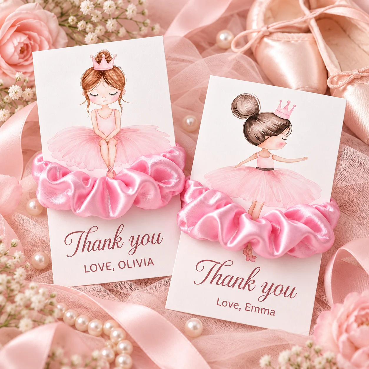 Customized Ballet Princess Hair Tie Card Set, Girl's Birthday Party Favors, Hair Tie Skirt Creative Gift Card, Customizable Thank You Card (Card + Hair Tie)