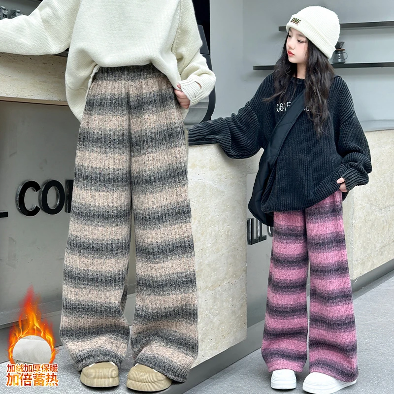 

Popular Item Child Plush Velvet Pants Kids Winter Fleece-Lined Trousers Girls Thicken Sweatpants Toddler Striped Warm Pants