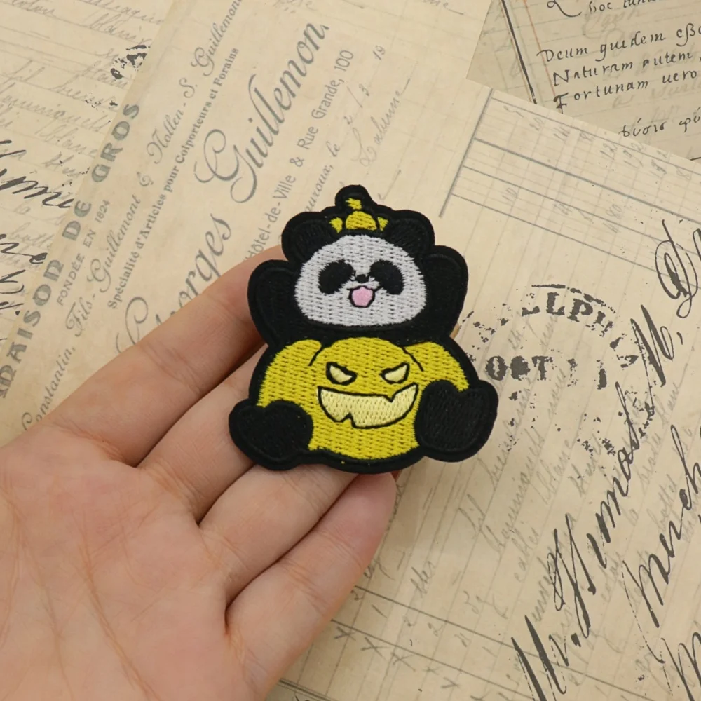 Leuke Panda Geborduurde Patch Pompoen Doek Patch Halloween Fun Hot Melt Sticker Kerst Kleding Decoratie Patch