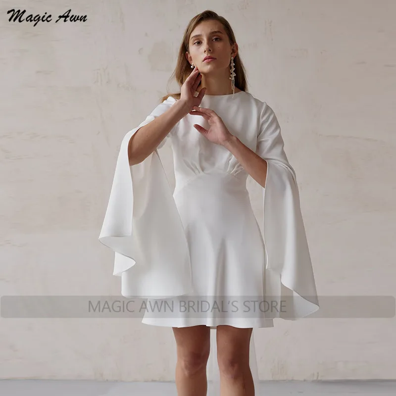 Magic Awn semplici abiti Da Sposa corti 2024 maniche lunghe Hollow Back Mini Boho abiti Da Sposa a-line per le donne Abito Da Sposa