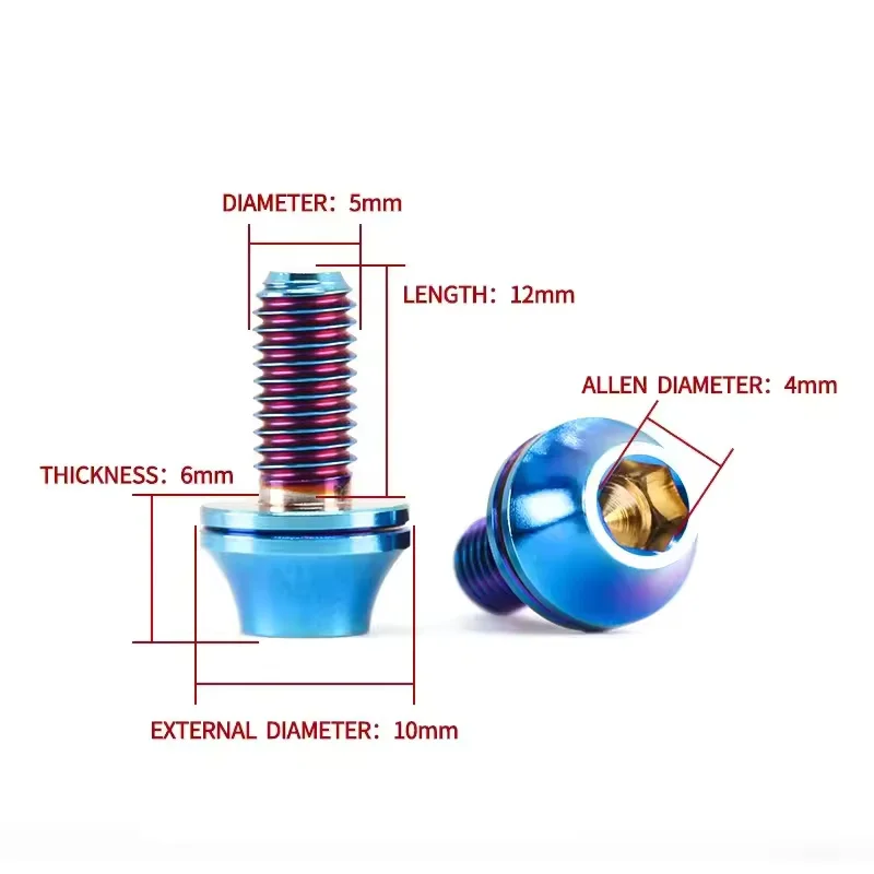 TC4 Titanium Alloy M5x12mm Color Titanium Bottle Holder Bolts Bicycle Bike Water Bottle Cage Screws Motorcycle Screws