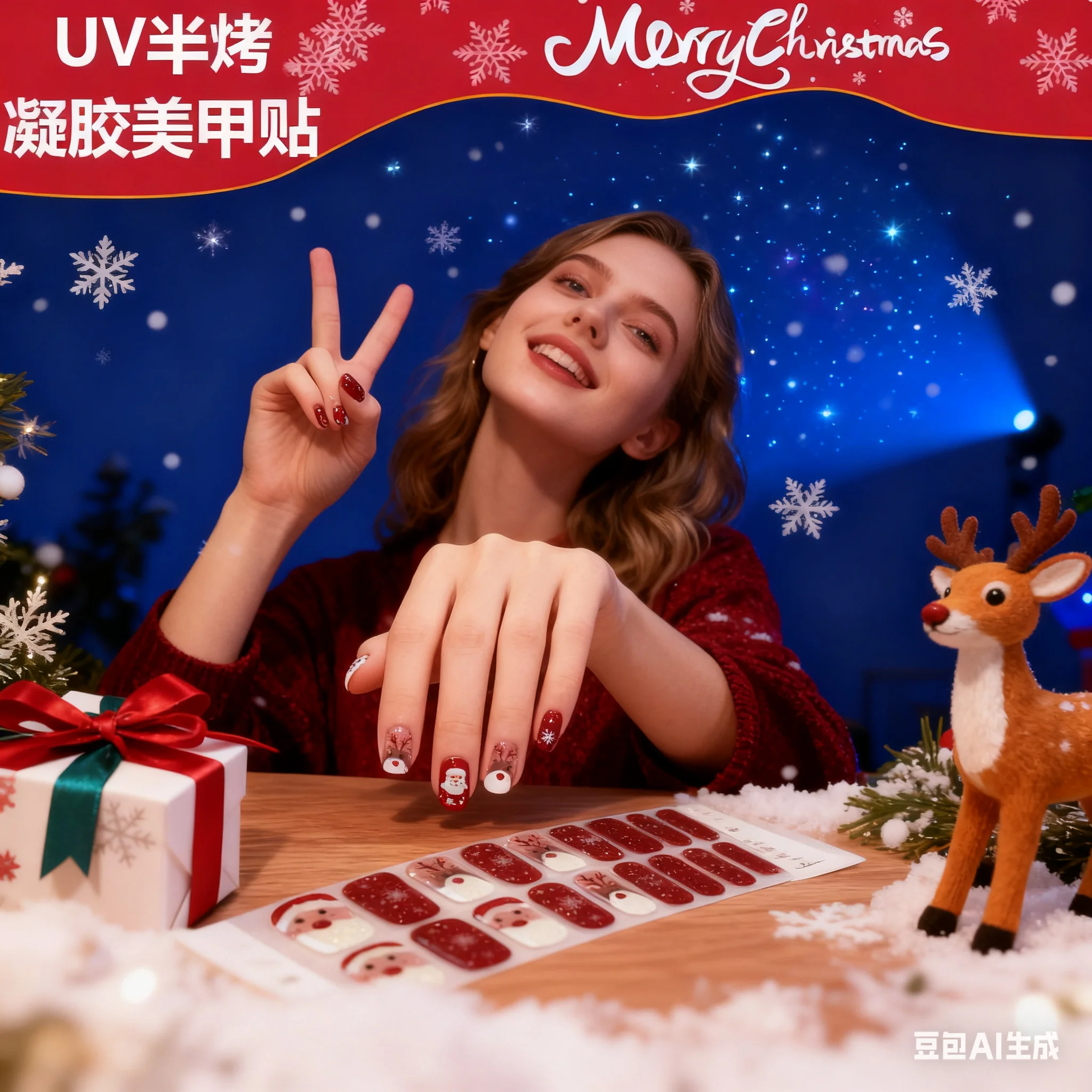 

Рождественская наклейка для ногтей, зимняя снежинка, полуотвержденная гелевая наклейка для ногтей, долговечная водонепроницаемая УФ-лампа, французская наклейка для ногтей