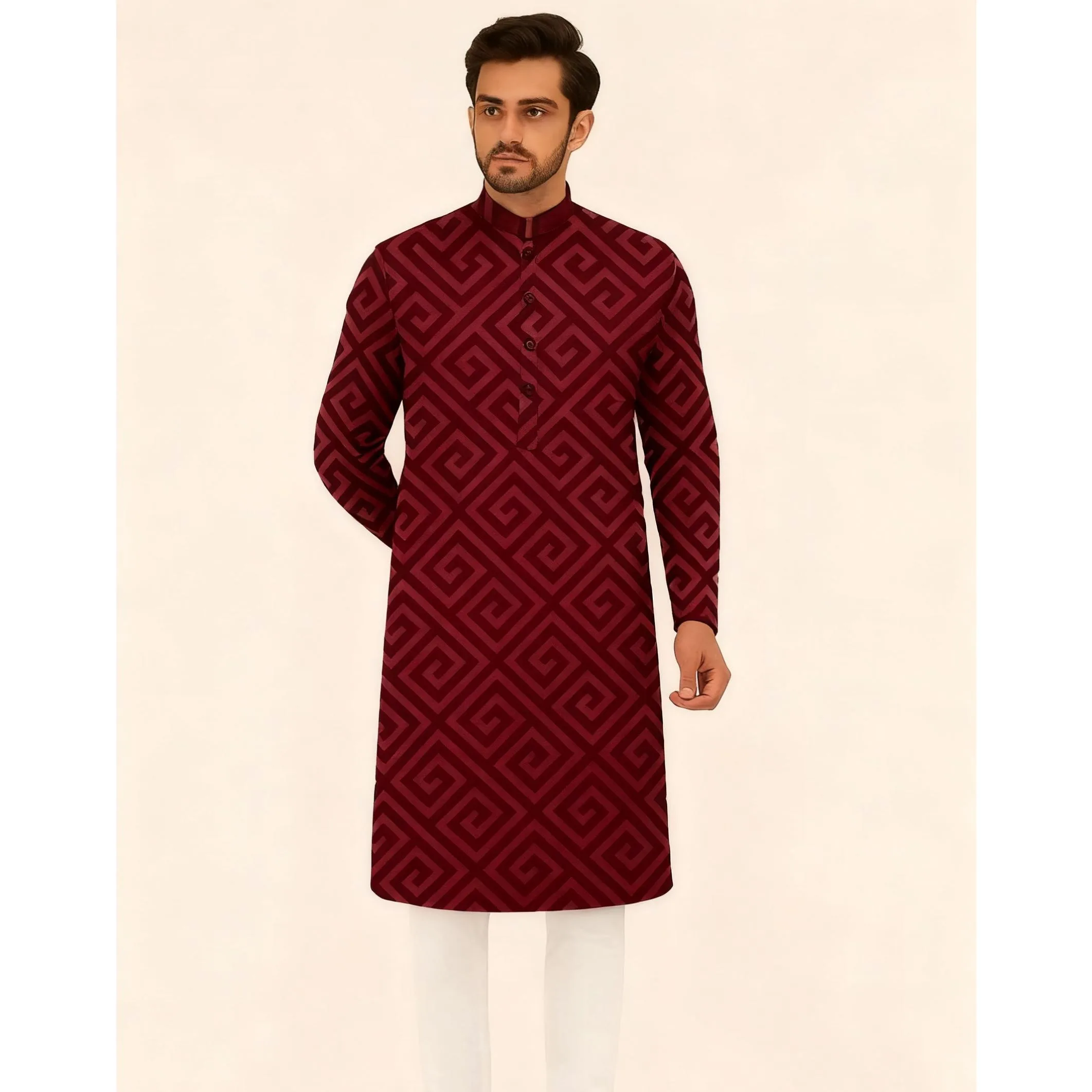 2026 ملابس رجالية مسلمة الوقوف طوق الذهبي طباعة قميص طويل الأكمام العصرية الهيب هوب ملابس كاجوال النمط العرقي النمط الوطني #4