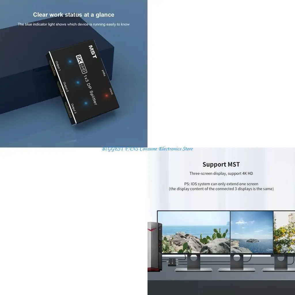 

F68b 8k Displayport SST Hub Splitter 1 в 3 Out Displayport для DisplayPort+UHD Hub
