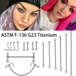 Pendientes de titanio G23 para el cartílago, cadena colgante para el tabique, Clicker para la nariz y el hueso, Anillo para el labio, joyería para Piercing corporal, 3 unidades por lote