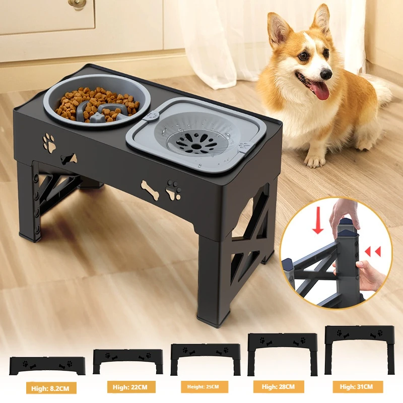 

Pet Stainless Steel Dog Bowl Adjustable Lifting Dog Slow Food Bowl Detachable Anti-tipping Dog Bowl Pet Supplies