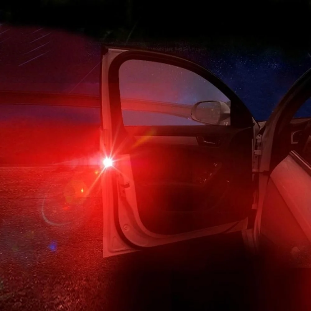 2PCS Red Wireless Car Door Warning Lights Anti-Collision Strobe Alarm Lamp with Turn Signal Function Parking Light