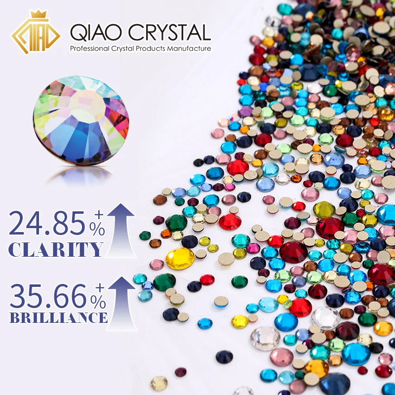 QIAO Kristall Non-Hotfix SS4-SS20 Gemischte Größen 1440 Stück Goldene Flache Strasssteine Dekorationen DIY Glitzersteine 3D Nagelkunst – Detail 2