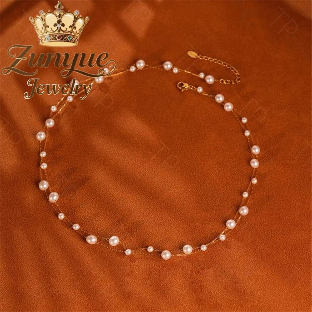 

Starry Sky Stacked Pearl Necklace Titanium Steel Collarbone Chain Design Sense, Light Luxury, Niche Necklace Accessory Exquisite