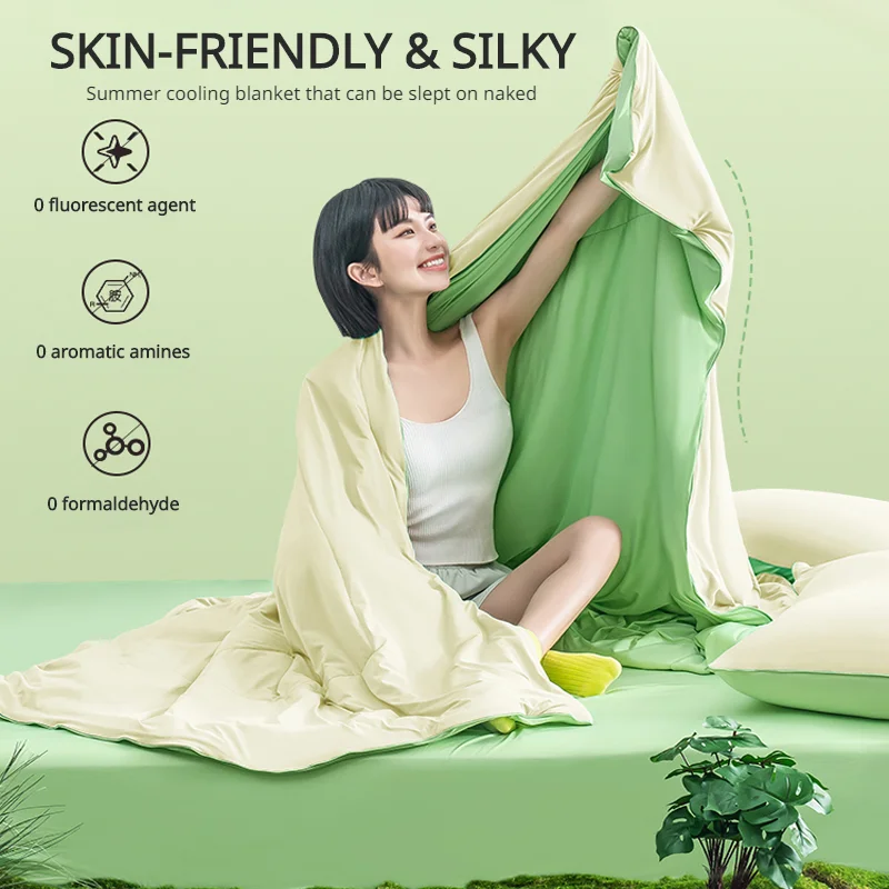 

Summer Air Conditioning Quilt for Bed Cool Sense Ice Silk Thin Section Blanket Single Double Couples Kids Cream Quilt 여름이불