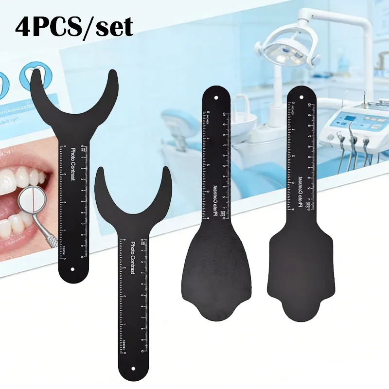 4Pcs Dental Orthodontic Black Background Board Metal Cheek Plate Photo Contrast Scale Mark Autoclavable Set